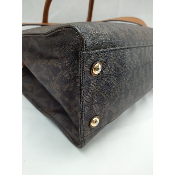 Michael Kors Hamilton Brown Leather MK Printed Tote With Matching Wallet - Picture 7 of 16